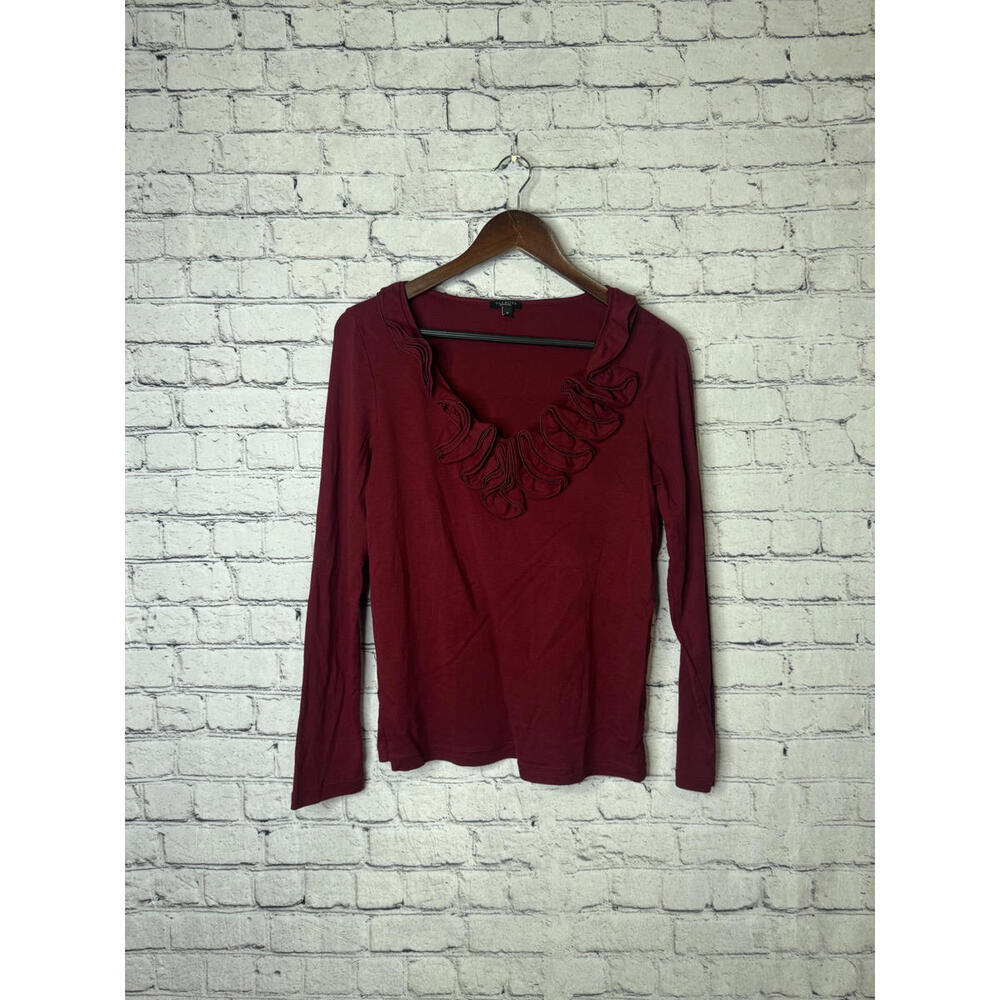Talbots Women's Long Sleeve Red Ruffle Neck Top,‎ Medium